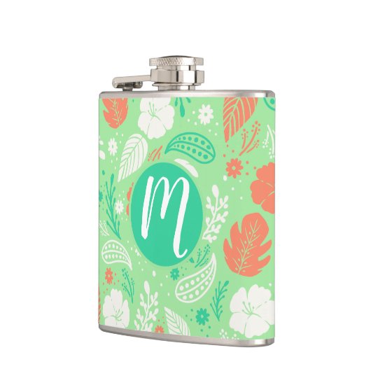 Groen en Oranje Tropisch Vloeiingspatroon Heupfles (Links)