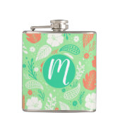 Groen en Oranje Tropisch Vloeiingspatroon Heupfles (Voorkant)