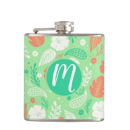 Groen en Oranje Tropisch Vloeiingspatroon Heupfles