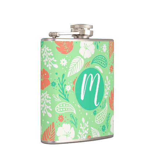 Groen en Oranje Tropisch Vloeiingspatroon Heupfles (Rechts)