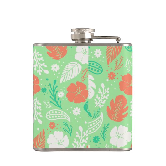 Groen en Oranje Tropisch Vloeiingspatroon Heupfles (Achterkant)