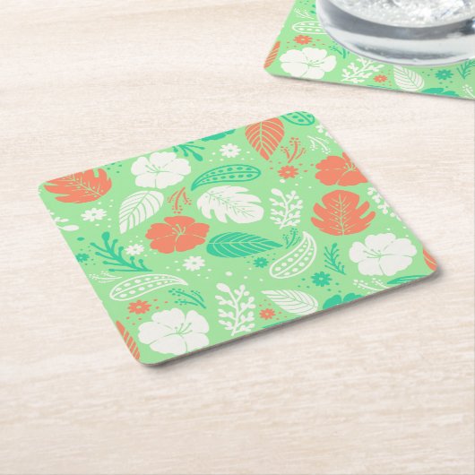 Groen en Oranje Tropisch Vloeiingspatroon Kartonnen Onderzetters (Schuin)