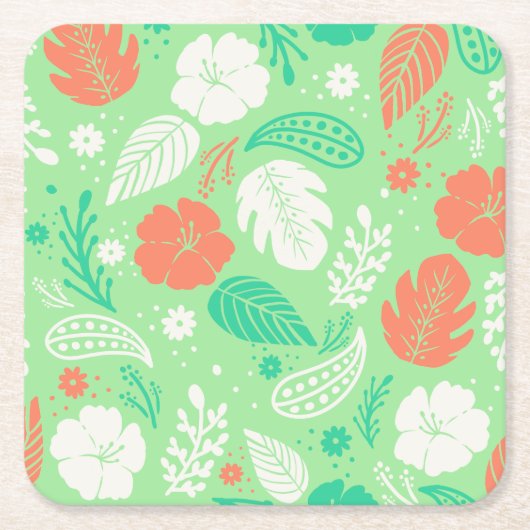 Groen en Oranje Tropisch Vloeiingspatroon Kartonnen Onderzetters (Voorkant)