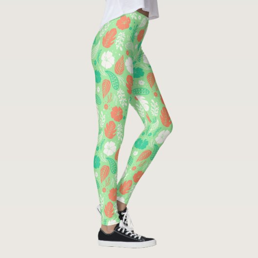 Groen en Oranje Tropisch Vloeiingspatroon Leggings (Rechts)