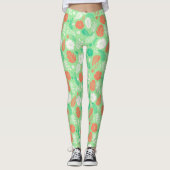 Groen en Oranje Tropisch Vloeiingspatroon Leggings (Voorkant)