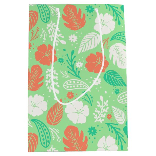 Groen en Oranje Tropisch Vloeiingspatroon Medium Cadeauzakje (Voorkant)