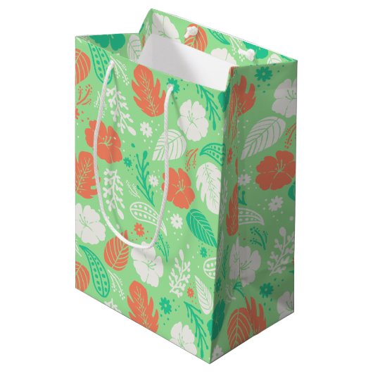 Groen en Oranje Tropisch Vloeiingspatroon Medium Cadeauzakje (Voorkant Gekanteld)