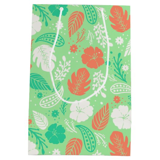 Groen en Oranje Tropisch Vloeiingspatroon Medium Cadeauzakje (Achterkant)