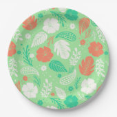 Groen en Oranje Tropisch Vloeiingspatroon Papieren Bordje (Voorkant)