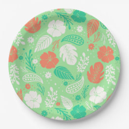 Groen en Oranje Tropisch Vloeiingspatroon Papieren Bordje