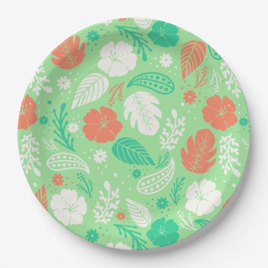 Groen en Oranje Tropisch Vloeiingspatroon Papieren Bordje (Voorkant)