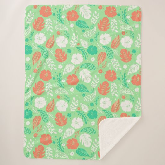 Groen en Oranje Tropisch Vloeiingspatroon Sherpa Deken (Voorkant)