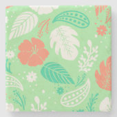 Groen en Oranje Tropisch Vloeiingspatroon Stenen Onderzetter (Voorkant)