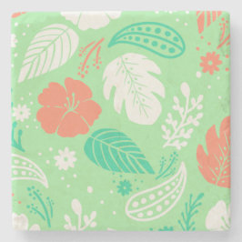 Groen en Oranje Tropisch Vloeiingspatroon Stenen Onderzetter