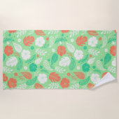 Groen en Oranje Tropisch Vloeiingspatroon Strandlaken (Voorkant)