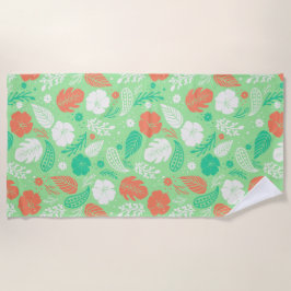 Groen en Oranje Tropisch Vloeiingspatroon Strandlaken