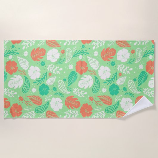 Groen en Oranje Tropisch Vloeiingspatroon Strandlaken (Voorkant)