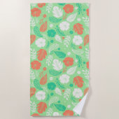 Groen en Oranje Tropisch Vloeiingspatroon Strandlaken (Voorkant)