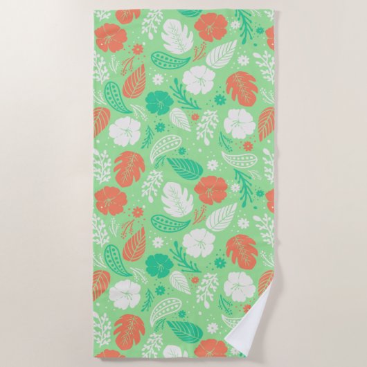 Groen en Oranje Tropisch Vloeiingspatroon Strandlaken (Voorkant)