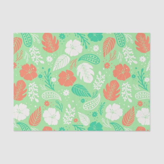 Groen en Oranje Tropisch Vloeiingspatroon Tissuepapier (Voorkant)