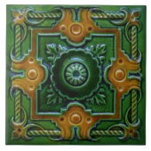 Groen en oranje Victoriaans design majolica-tegel Tegeltje (Voorkant)