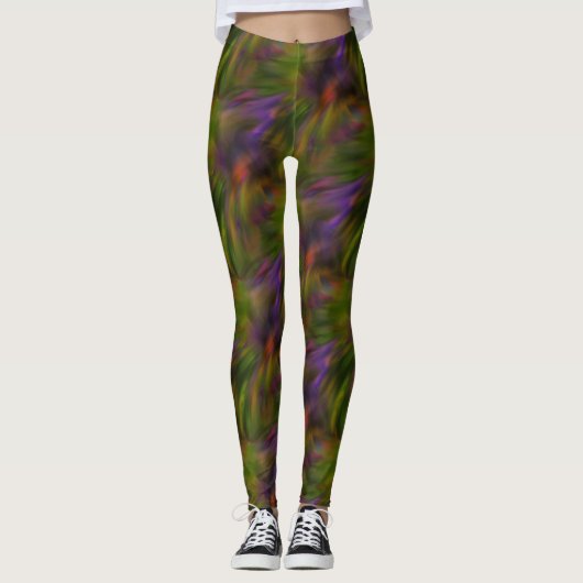 Groen en Paars Abstract kunstpatroon Leggings (Voorkant)