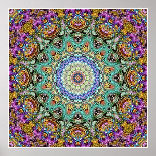Groen en Paars Abstract Mandala Poster (Voorkant)