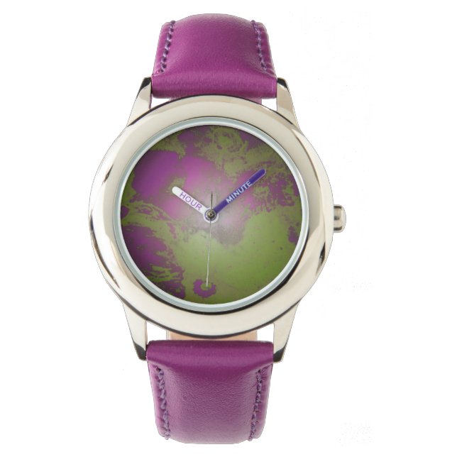 Groen en Paars Abstract Uitstekend Patroon eWatch Horloge (Voorkant)