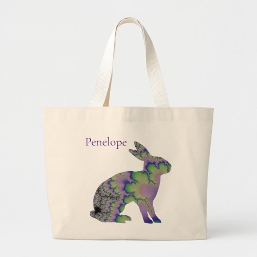 Groen en Paars Bunny Rabbit met naam Grote Tote Bag (Voorkant)