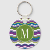 Groen en Paars Chevron Patroon met Monogram Sleutelhanger (Voorkant)