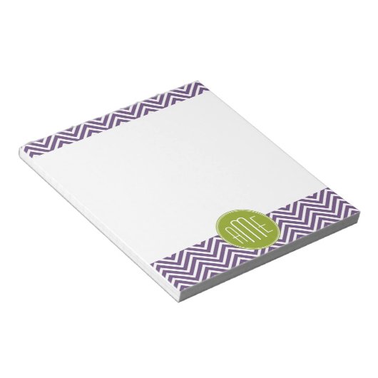 Groen en Paars Chevron Pattern Aangepast Monogram Notitieblok (Schuin)
