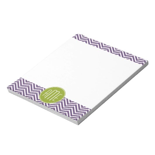 Groen en Paars Chevron Pattern Aangepast Monogram Notitieblok (Linkerzijde)
