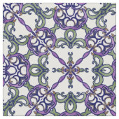 Groen en Paars Floral Damask Pattern Stof (Close Up)