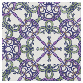 Groen en Paars Floral Damask Pattern Stof