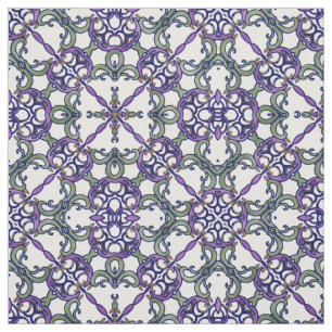 Groen en Paars Floral Damask Pattern Stof