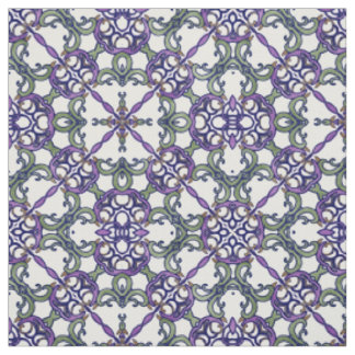 Groen en Paars Floral Damask Pattern Stof