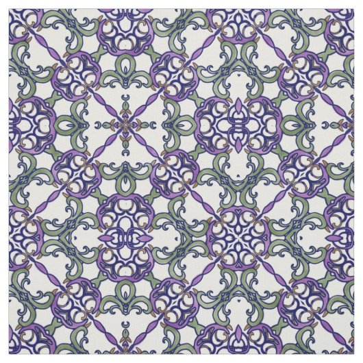 Groen en Paars Floral Damask Pattern Stof (Swatch)