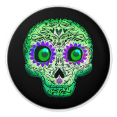 Groen en Paars gegloeiend Suiker Zwarte Halloween Keramische Knop (Voorkant)