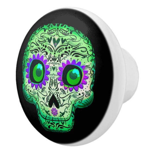 Groen en Paars gegloeiend Suiker Zwarte Halloween Keramische Knop (Rechts)