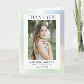 Groen en Paars Holografisch Foto Afstuderen Bedankkaart (Voorkant)