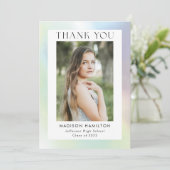 Groen en Paars Holografisch Foto Afstuderen Bedankkaart (Staand voorkant)