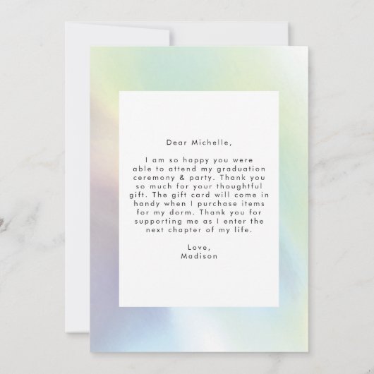 Groen en Paars Holografisch Foto Afstuderen Bedankkaart (Achterkant)