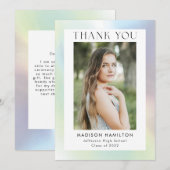 Groen en Paars Holografisch Foto Afstuderen Bedankkaart (Voorkant / Achterkant)