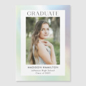 Groen en Paars Holografisch Foto Afstuderen Magnetische Uitnodiging (Voorkant)