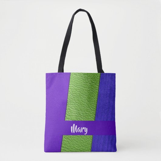 Groen en paars leder textiel tote bag (Voorkant)