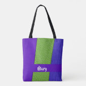 Groen en paars leder textiel tote bag (Achterkant)