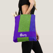 Groen en paars leder textiel tote bag (Dichtbij)