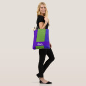 Groen en paars leder textiel tote bag (Op model)