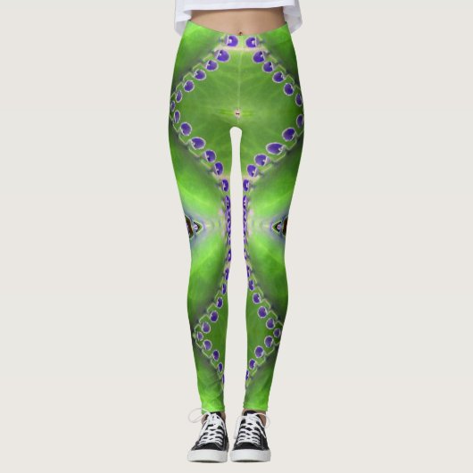 Groen en Paars ontwerp Leggings (Voorkant)