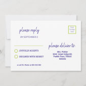 Groen en paars Pickleball B'day + RSVP-uitnodiging Kaart (Achterkant)